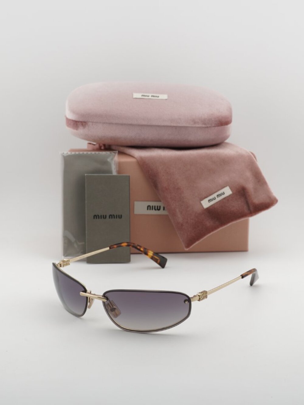 Miu Miu MUA50S ZVN30C Rectangle Sunglasses-Pale Gold\Blue Mirror Silver Gradient